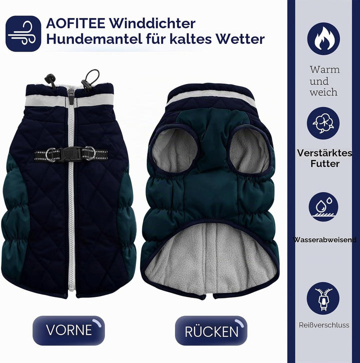 AOFITEE Hundejacke Kleine Hunde, Wasserdicht Hunde Wintermantel Warm Hundemantel mit Geschirr, Rollk