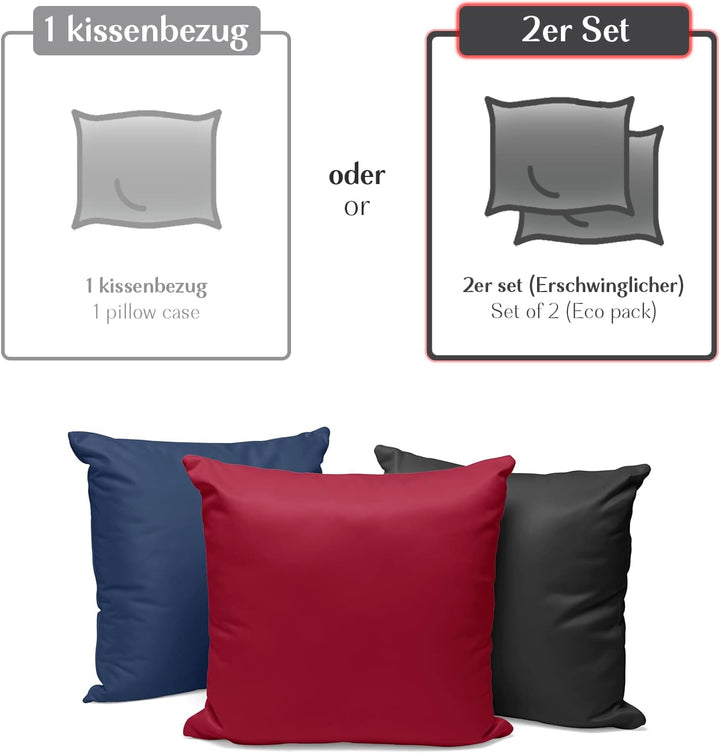 2er-Set Renforcé Kissenbezug 60 x 60 cm - 100% Baumwolle mit Reissverschluss, Superweicher Kopfkisse