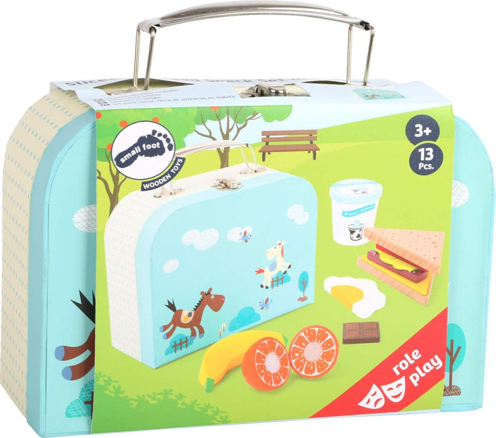 Small Foot 11196 Grosses Frühstücksset, 13 Teile, 100% FSC-zertifiziertes Holz, schöner Koffer mit a
