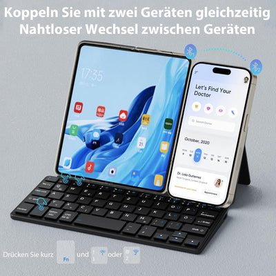 Doohoeek Tragbare Mini Tastatur für iPhone, iPad, Android Tablet, Dual-Bluetooth-Universelle Tastatu