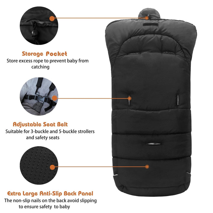 Fusssack Babyschale für Kinderwagen Buggy Universal Winter Baby Schwarz 102X54CM, Schwarz 102X54CM