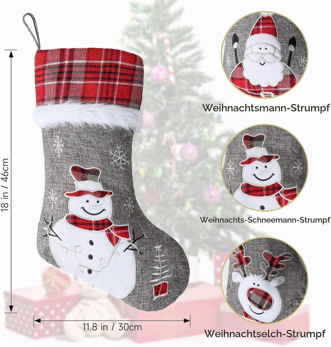 LOMOHOO Weihnachtsstrumpf 3er Set 46cm Grossen Nikolausstiefel Nikolausstrumpf für Weihnachtsdeko,We