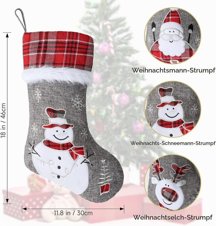 LOMOHOO Weihnachtsstrumpf 3er Set 46cm Grossen Nikolausstiefel Nikolausstrumpf für Weihnachtsdeko,We