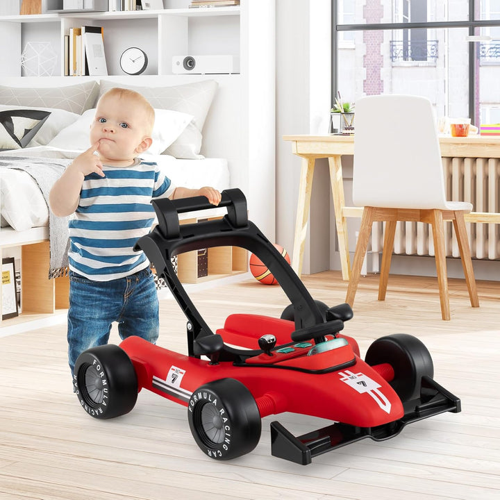 COSTWAY 4 in 1 Lauflernhilfe, Lauflernwagen klappbar mit einstellbarer Höhe, Baby Walker Autoförmig