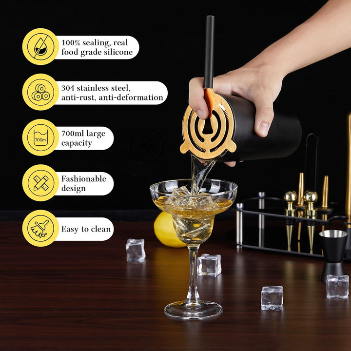 Zanfqvo Cocktail Shaker Set - 14 Stück Edelstahl Cocktail Set mit Ständer und Rezeptbuch - 700ml Per