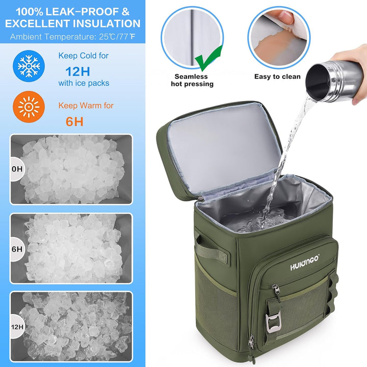 Hulongo Grosser Wasserdichter Isolierter Kühlrucksack Auslaufsicherer Faltbar Kühler Rucksack Grün,