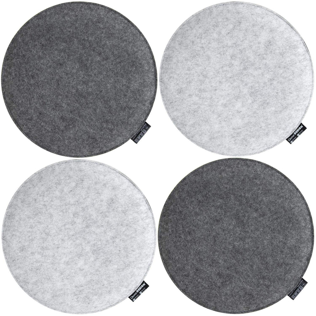 DuneDesign 4 Filz Sitzkissen Rund Ø 35x3cm Stuhlkissen Sitzauflage Weich 2-farbig Grau 4 X Grau / He