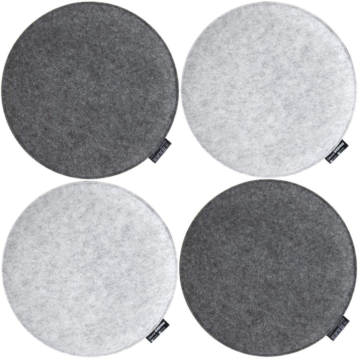 DuneDesign 4 Filz Sitzkissen Rund Ø 35x3cm Stuhlkissen Sitzauflage Weich 2-farbig Grau 4 X Grau / He