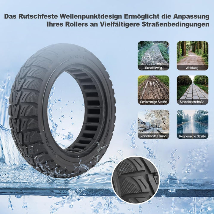 VOLOHAS 9,5x2,5-6,1 Vollgummireifen 9,5 Zoll Solide Reifen für NIU KQi3 Sport/Pro/Max Elektroroller