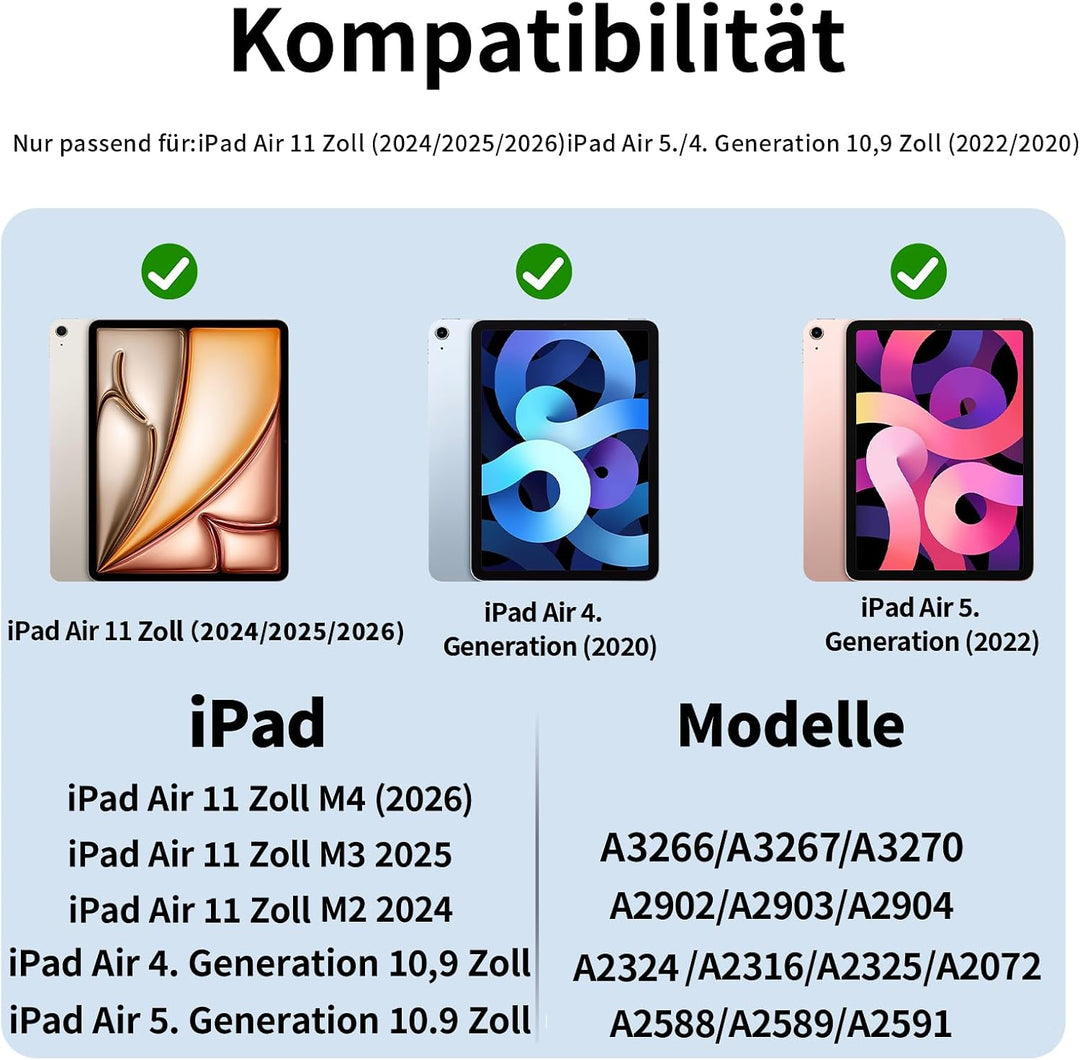 Tastatur Hülle für iPad Air 11 Zoll M4/M3/M2 &amp; iPad Air 5./4. Gen | Magnetisch Abnehmbare Kabellose