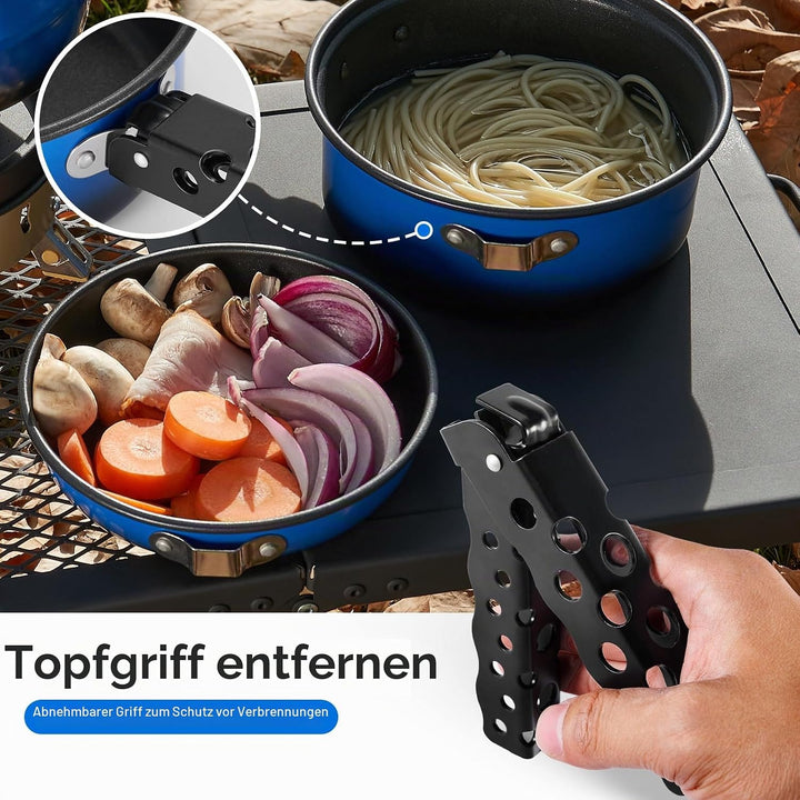 Odoland 5pcs Camping Geschirr Set, Antihaft-Leichtgewicht Topf Pfanne Kettle Set mit einem abnehmbar