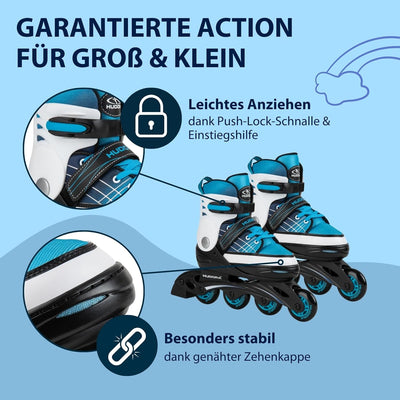 HUDORA Kinder Inliner Basic | Inline Skates für Mädchen & Jungen, verstellbar über 4 Grössen | Leich