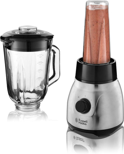 Russell Hobbs Standmixer 2-in-1 [1,5l Glasbehälter Mixer & 0,6l Mini Smoothie Maker -To-Go-Trinkflas