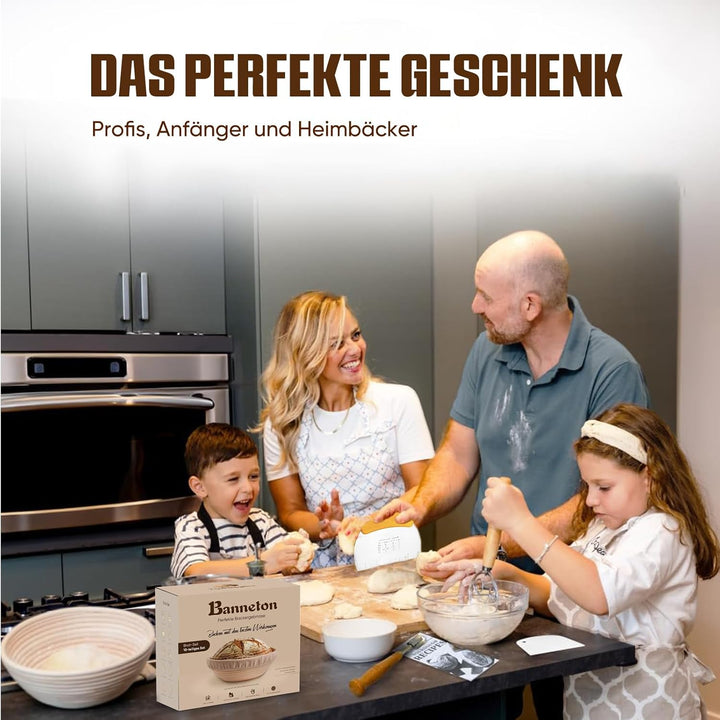 Kixiyou 10-teilig Gärkorb Brot Set, 23 cm Gärkorb rund und Komplettset Backzubehör, Gärkörbchen für