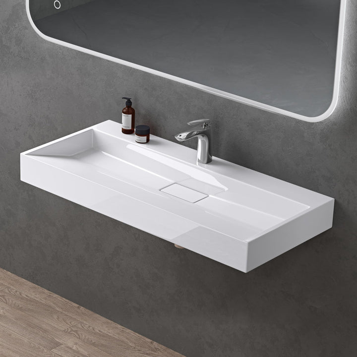 doporro Mineralguss Colossum19 Waschbecken 100x46x11 cm mit Armaturenloch Gussmarmor Waschtisch inkl
