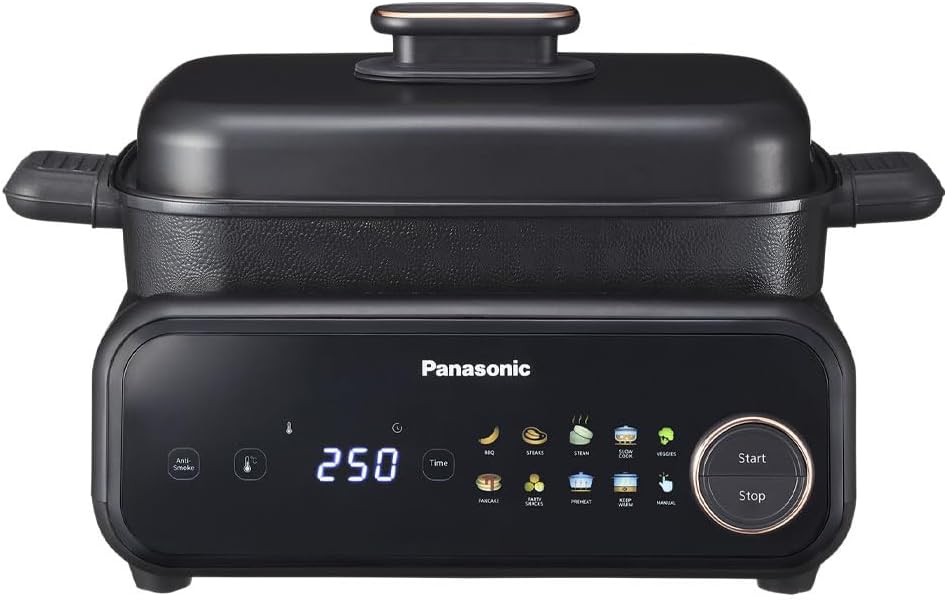 Panasonic NF-GM600 6-in-1 Elektro-Multikocher, Elektro Tischgrill, Plancha, Braten, Slow Cook, BBQ,