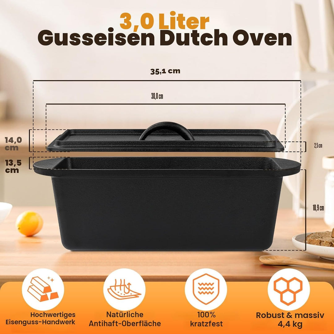 NZQXJXZ 35cm Brotbackform mit Deckel, Gusseisen Topf Dutch Oven Gusseisenpfanne für Brot Backen, Ban