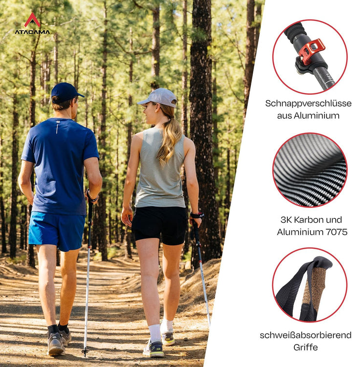 ATACAMA Wanderstöcke verstellbar aus Carbon oder Aluminium mit Korkgriff | Ergonomische Nordic Walki