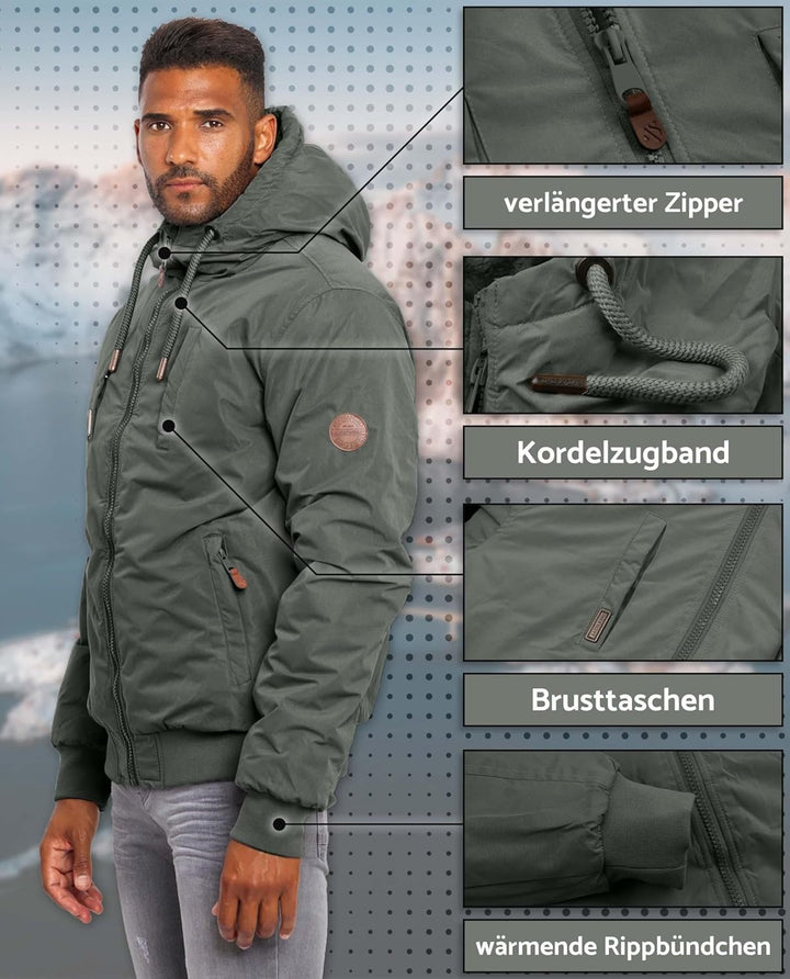 ALESSANDRO SALVARINI Herren Winterjacke (S-3XL) mit Kapuze - Teddyfleece innen komplett, Winddicht,
