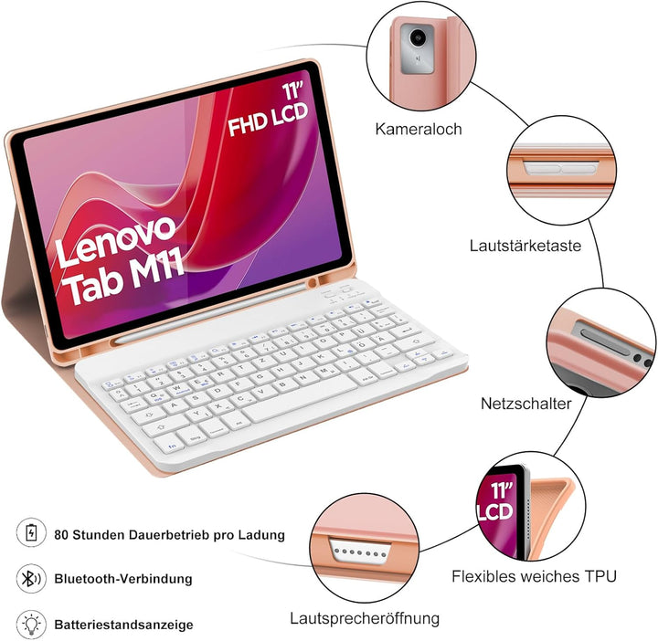WINCHKING Tastatur Hülle für Lenovo Tab M11 11 Zoll 2024, Tastatur für Lenovo Tab M11 Tablet, Magnet