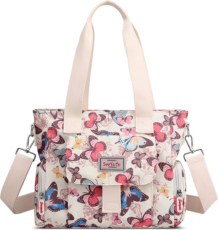 DIRRONA Bunte Damenhandtaschen Modedruck Umhängetasche Multi Pocket Multi Fach Crossbody Bag Beiläuf