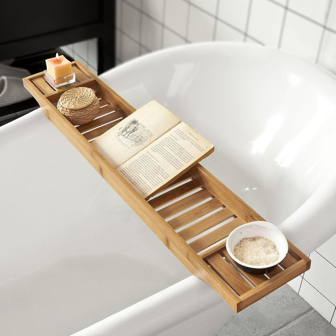 SoBuy Badewannenablage Bambus 80cm Badewannentablett Holz Wannenbrücke Extra Lang &amp; Lackiert für Gro