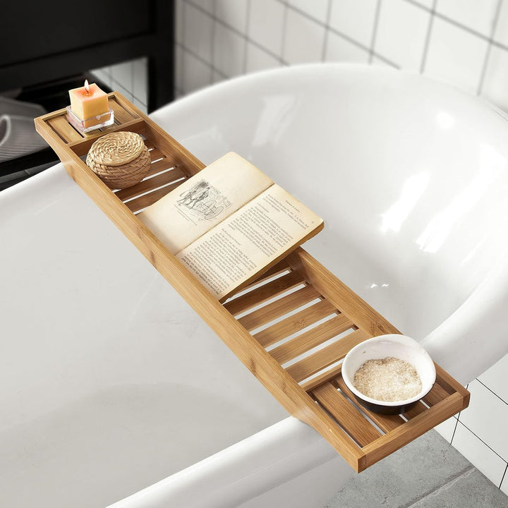 SoBuy Badewannenablage Bambus 80cm Badewannentablett Holz Wannenbrücke Extra Lang &amp; Lackiert für Gro