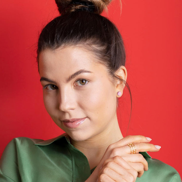 Runde Ohrstecker rose mit Stein in Perlmuttoptik • Bunte Ohrringe für Damen • Nachhaltiger Modeschmu