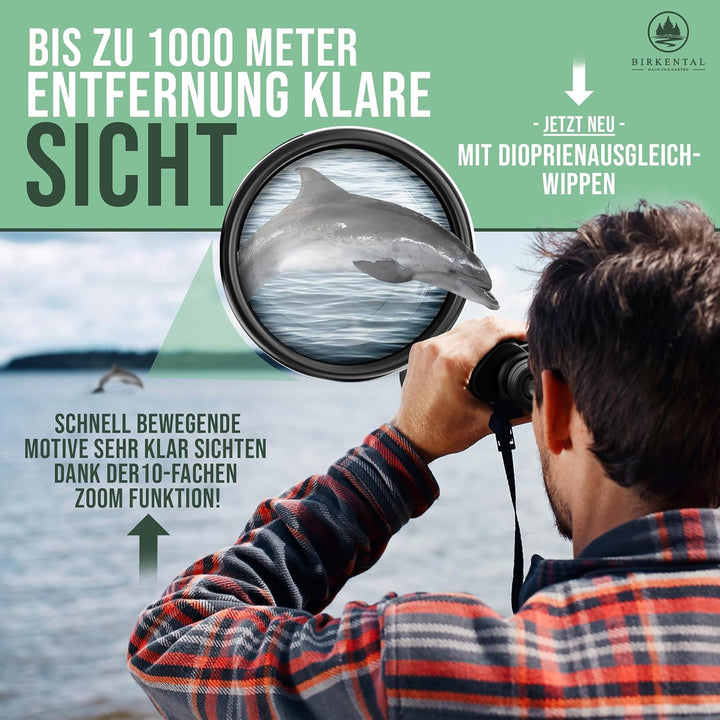 Birkental Fernglas 10x50 mit Dioptrienverstellung – HD Feldstecher, BAK4 Prisma & FMC Objektiv - bri