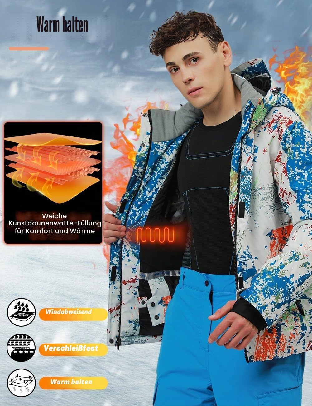 Herren Schneeanzug, Wasserdicht Winddicht Winter Warme Schnee Skifahren Sätze,für Wandern Klettern I