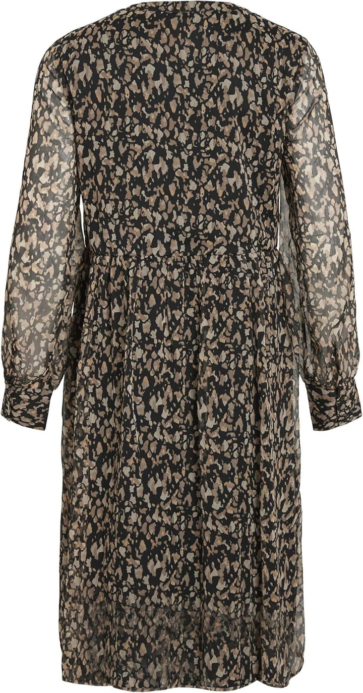 Vila Damen Vifalia V-Neck L/S Dress-Noos Blusenkleid 36 Black/Aop:hazel, 36 Black/Aop:hazel