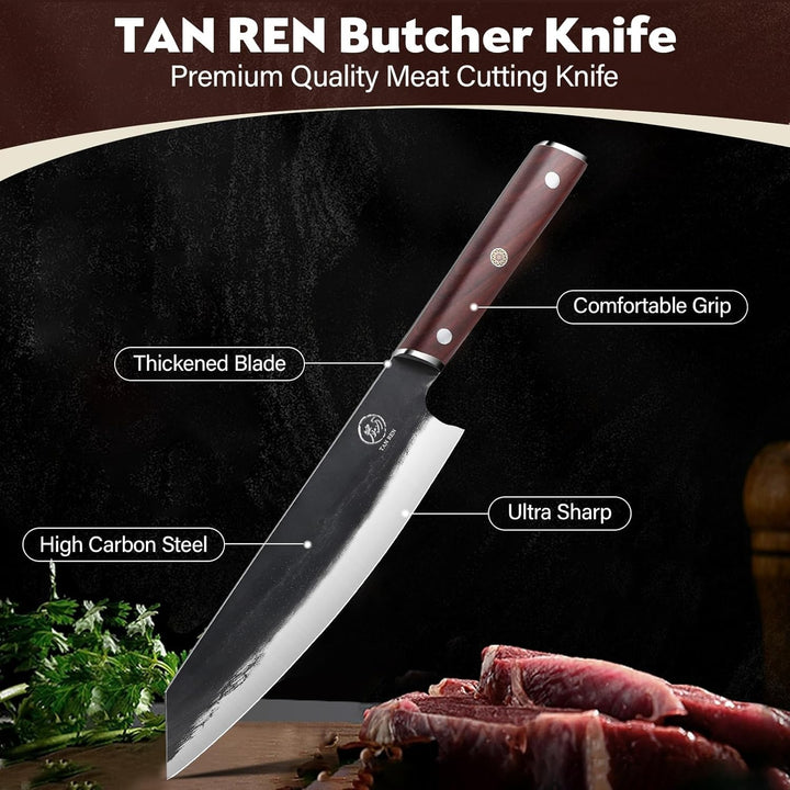TAN REN Japanisches Küchenmesser Scharf, 33 CM Kochmesser Profi Messer aus Carbon Edelstahl, Chefmes