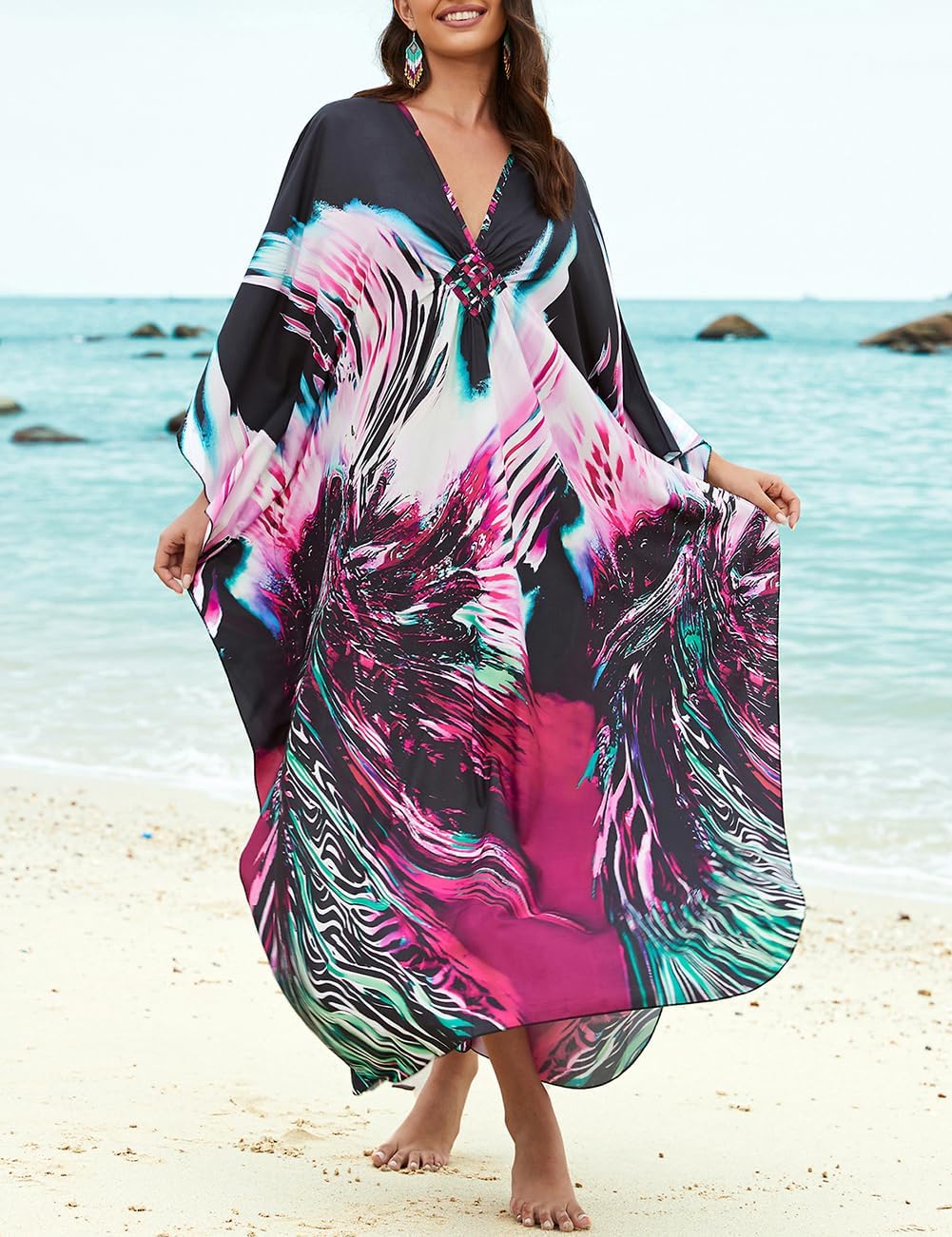 Bsubseach Frauen Plus Grösse Kaftan Kleid Badeanzug Druck Kaftan Strand Cover Up Kleid Feuerwerk, Fe