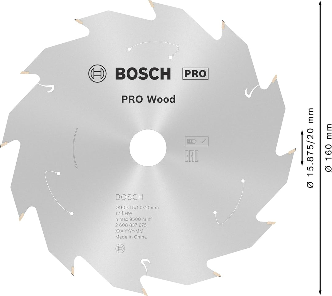 Bosch Professional 1x Kreissägeblatt Standard for Wood (Holz, Sägeblatt Ø 160 x 20 x 1,5 mm, 12 Zähn