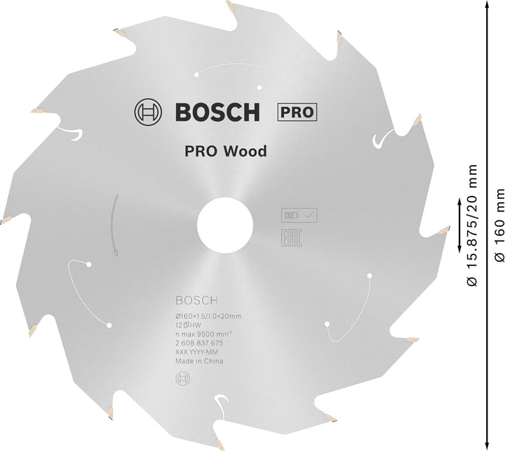 Bosch Professional 1x Kreissägeblatt Standard for Wood (Holz, Sägeblatt Ø 160 x 20 x 1,5 mm, 12 Zähn