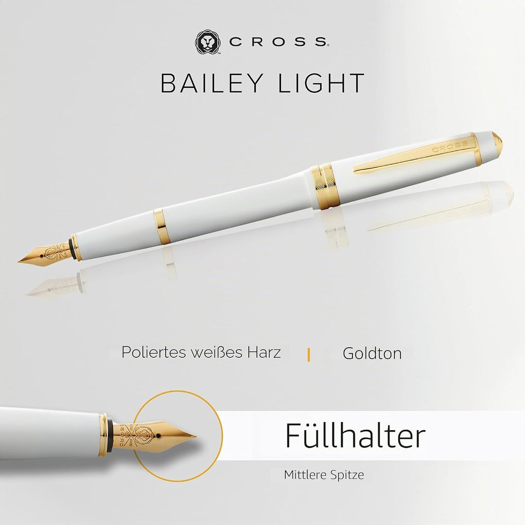 Cross Bailey Light Füllfederhalter (Federstärke M, inkl. Geschenkverpackung) Weiss-Lack mit goldfarb