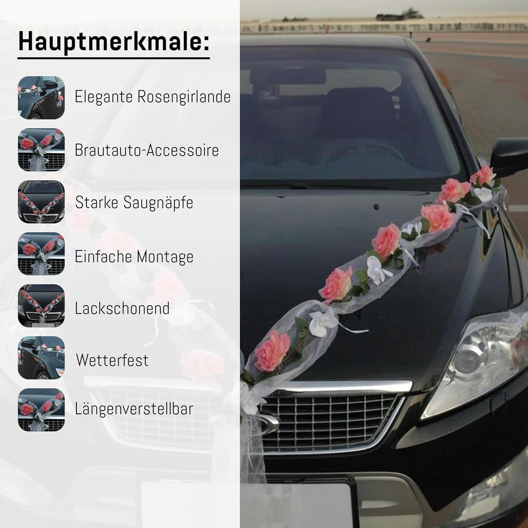 Rosen Girlande Braut Paar Rose Deko Dekoration Autoschmuck Hochzeit Car Auto Wedding ®Auto-schmuck D