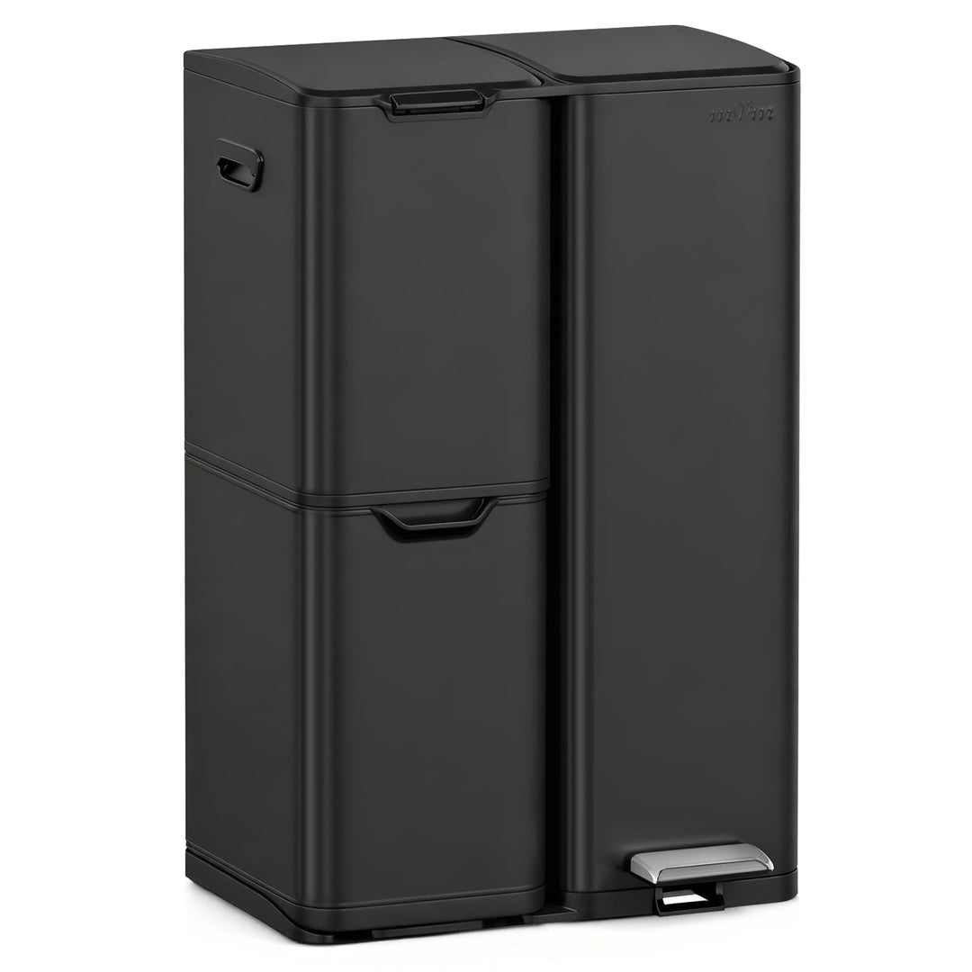 mVm Mülleimer Küche,60 Liter Treteimer,3 Fächer, Mülltrennsystem, Abfalleimer Küche mit Inneneimer a