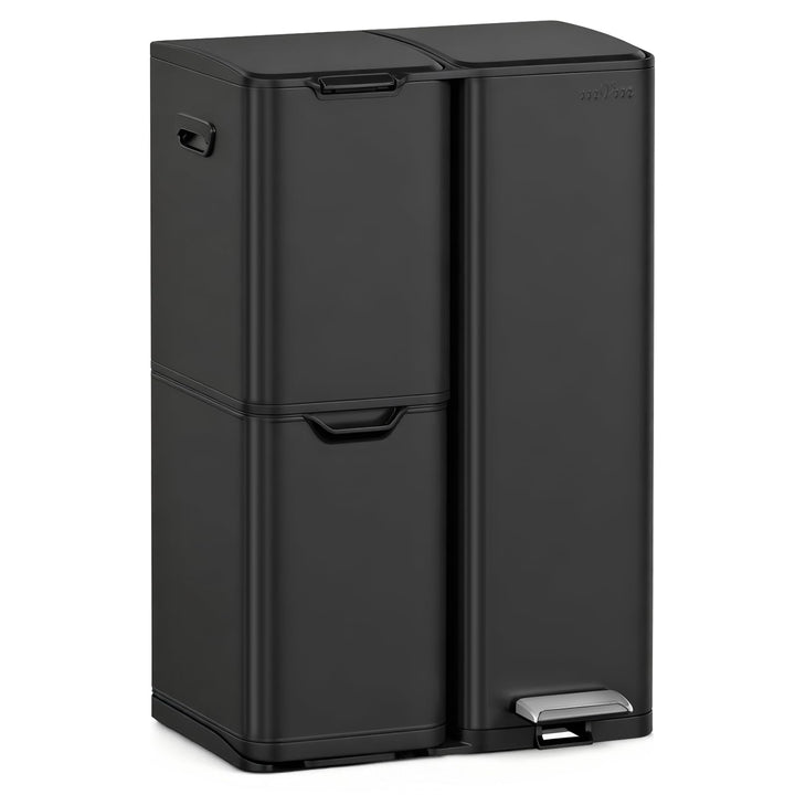 mVm Mülleimer Küche,60 Liter Treteimer,3 Fächer, Mülltrennsystem, Abfalleimer Küche mit Inneneimer a