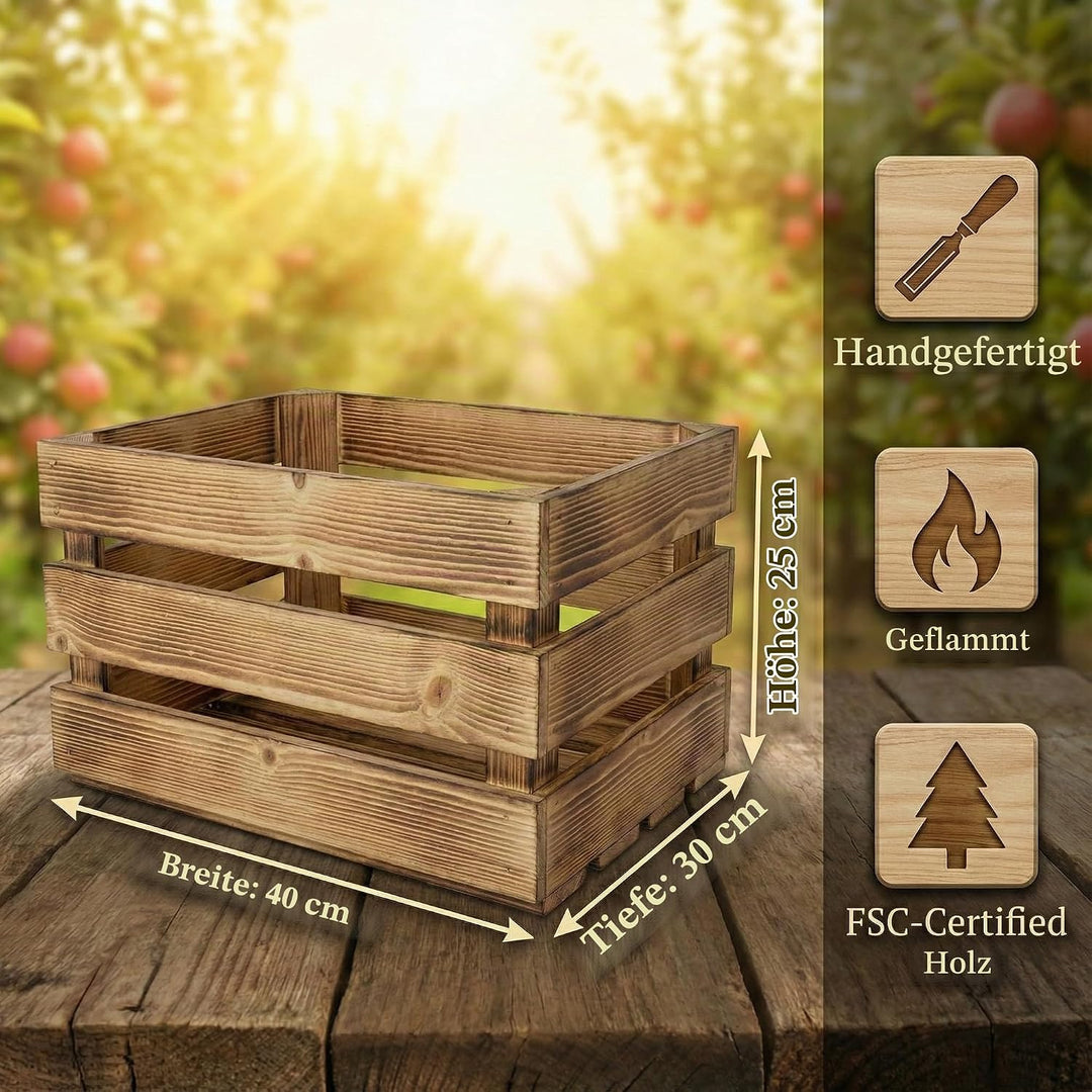 Teramico Vintage Holzkisten 40 x 30 x 25cm geflammt | Weinkisten &amp; Obstkisten | Set-Angebote (6er Se