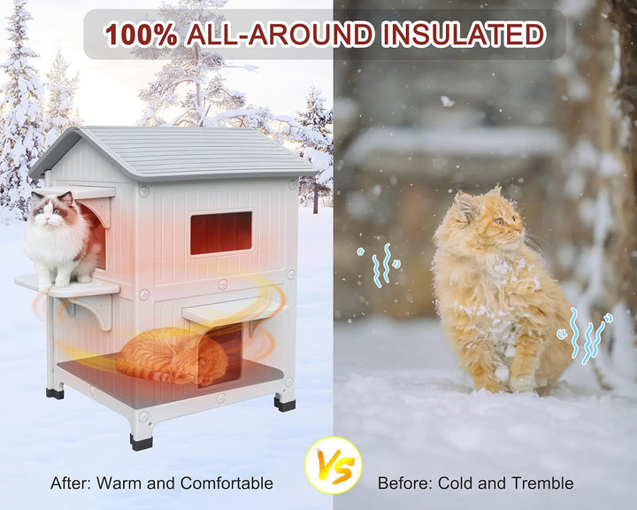 2 Geschichte Katzenhaus Outdoor mit isolierter Auskleidung, Outdoor-Häuser für Katzen Kunststoff aus