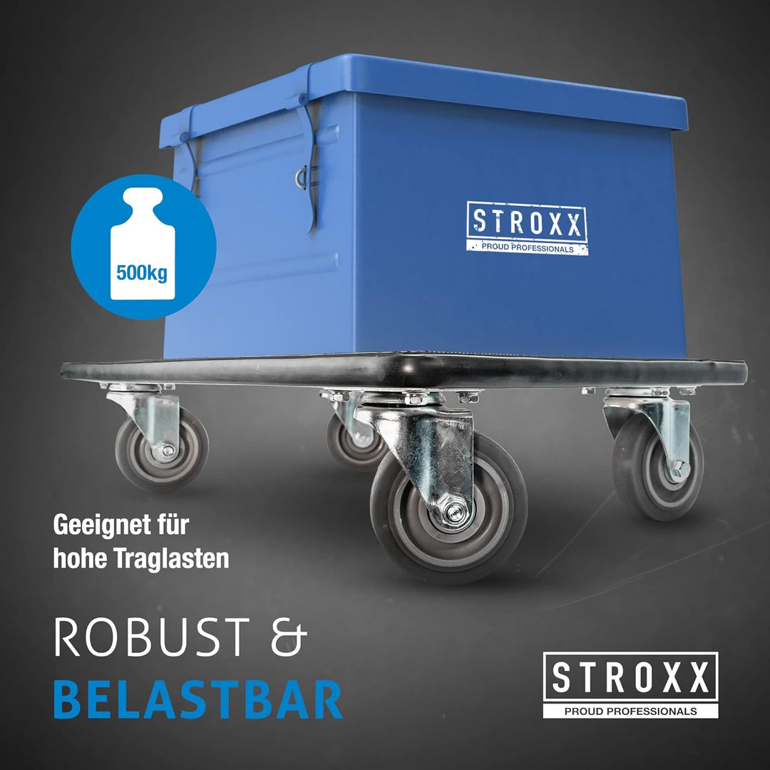 STROXX – 4X Transportroller mit 2000KG (500kg pro Roller) Traglast (600 x 400 x 145mm) – Rollbrett m