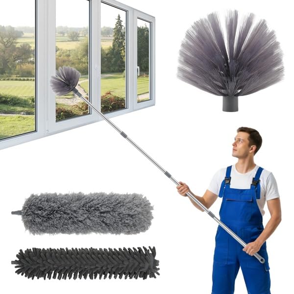 Staubwedel Teleskop 6m Set, Teleskop Fensterreiniger mit Teleskopstange 1,5–4,9m, Staubwischer Mikro