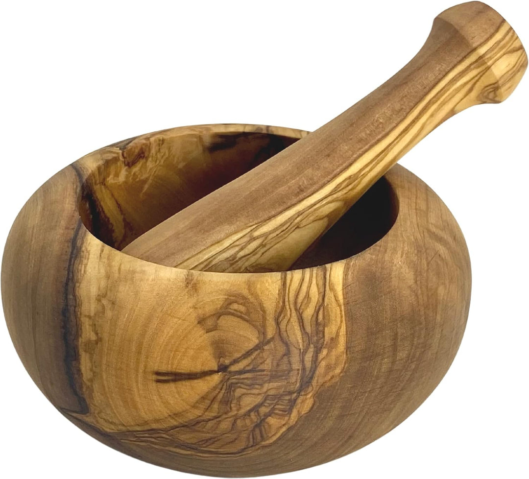 Mörser mit Stössel aus Olivenholz | Handmade in Germany | Küchen Mörser aus Holz für Pfeffer, Kräute