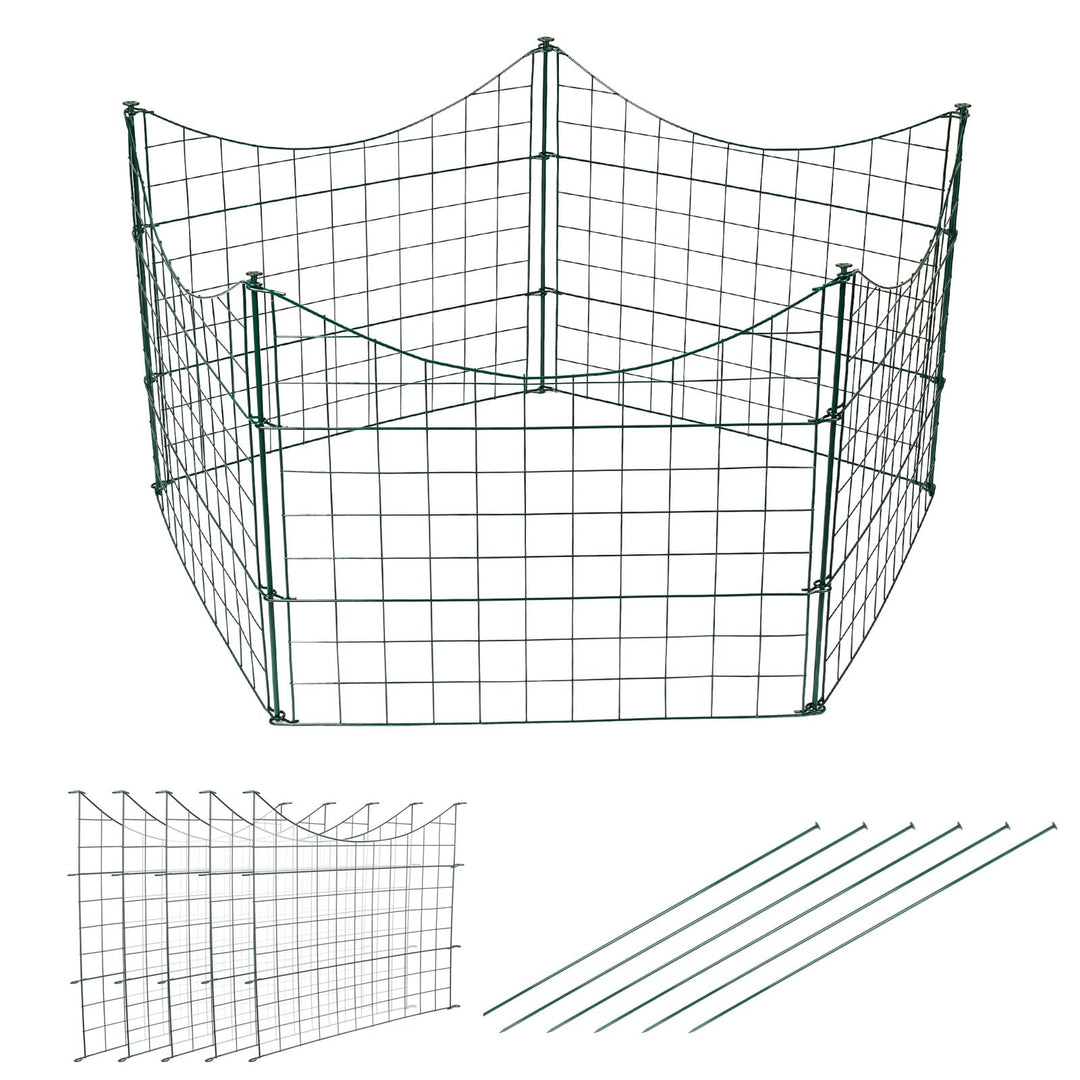 Herrselsam Teichzaun, 5tlg Set Gartenzaun Metall mit 11 Zaunelemente-5 Zaunelemente und 6 Befestigun