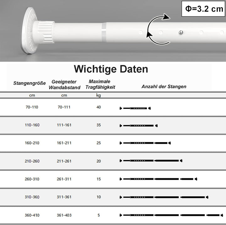 Oxdigi Teleskopstange ohne Bohren Duschvorhangstange 161-211 cm Edelstahl Ausziehbar Gardinenstange