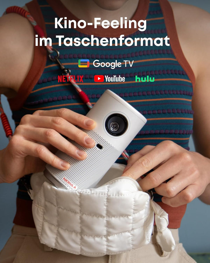 NEBULA Capsule Air Projektor mit Google TV, offiziell Lizenziertes Netflix, 720p Smarter Mini-Beamer