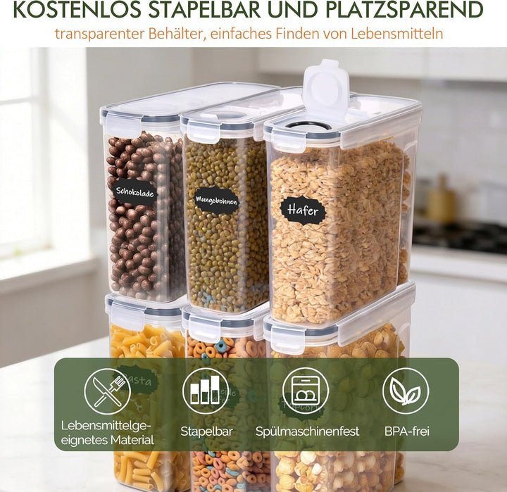 GREELUE Vorratsdosen mit Deckel Luftdicht Set, 6 Stück 4L Aufbewahrungsbox mit Deckel Küche, BPA-fre