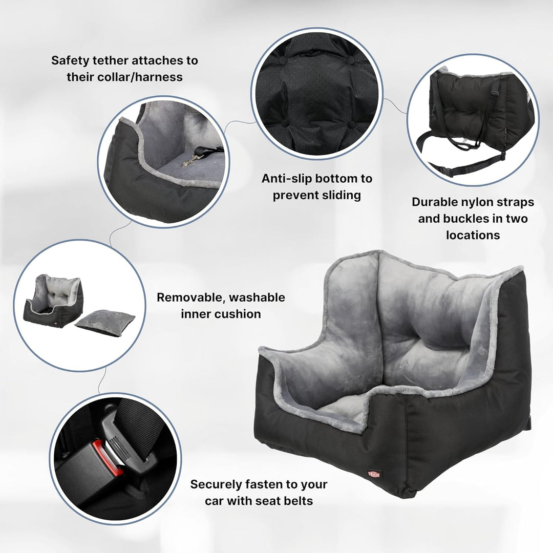 TRIXIE Autositz für Hunde - auch als Reisebettchen - Befestigungsgurte für Fahrzeugsitz - Gurtdurchf