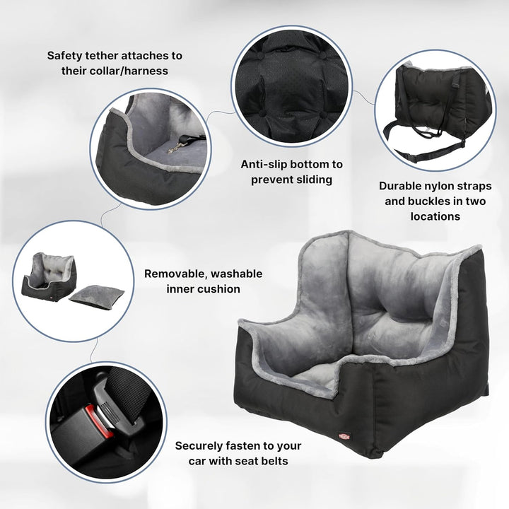TRIXIE Autositz für Hunde - auch als Reisebettchen - Befestigungsgurte für Fahrzeugsitz - Gurtdurchf
